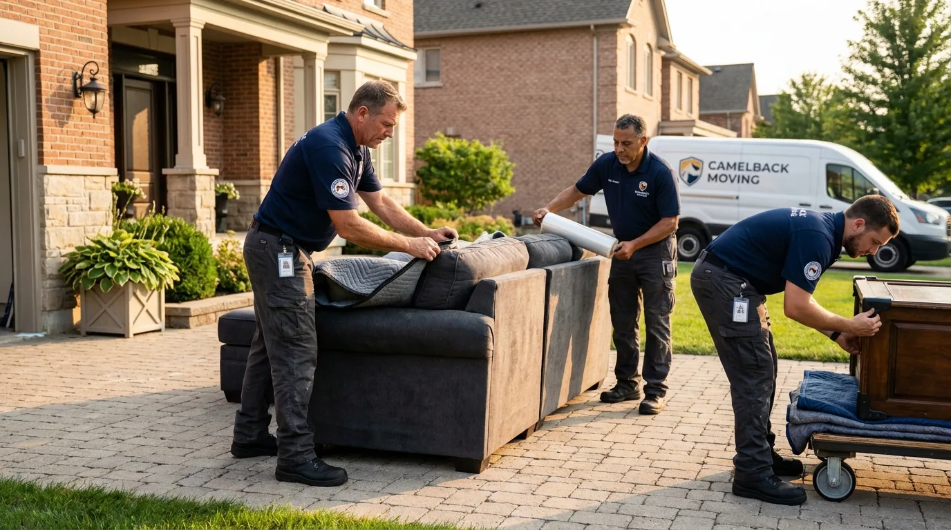 Large estate moving crew wrapping furniture in San Elizario, TX