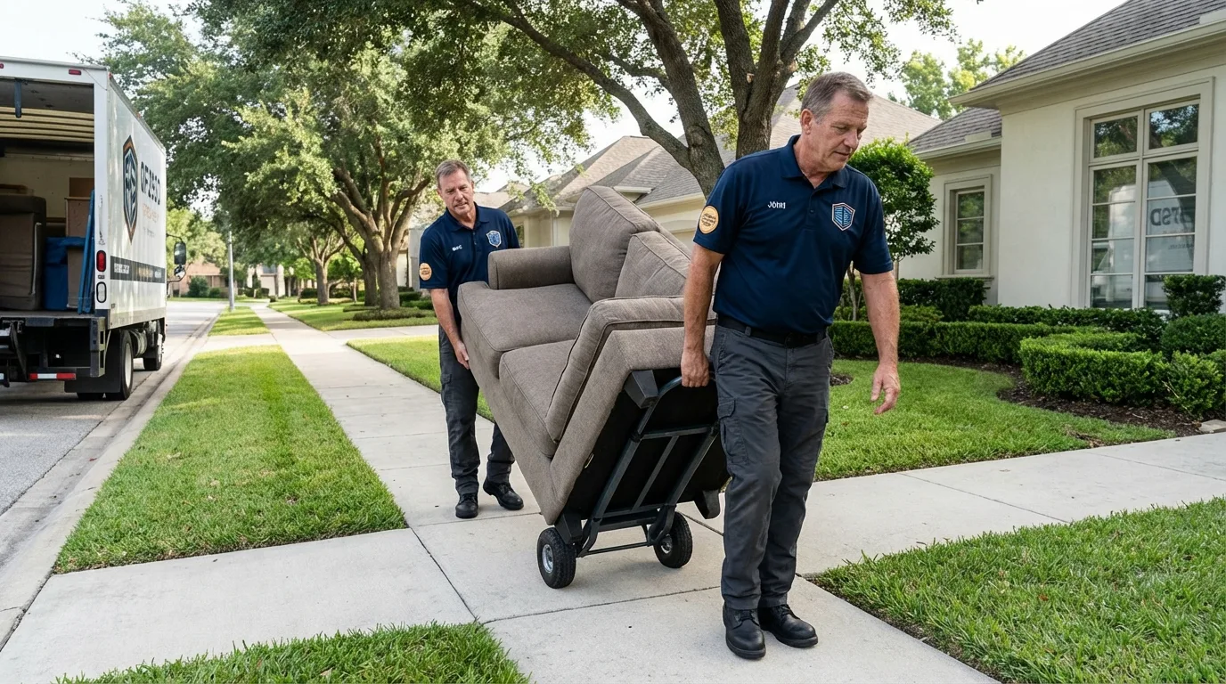 Local residential moving crew loading furniture in San Elizario, TX