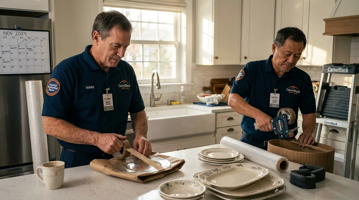 Professional crew packing kitchen dishware in San Elizario, TX