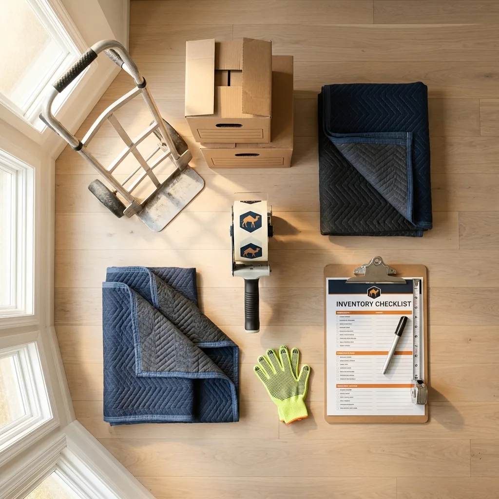Professional moving supplies and packing materials layout for San Elizario residential relocations
